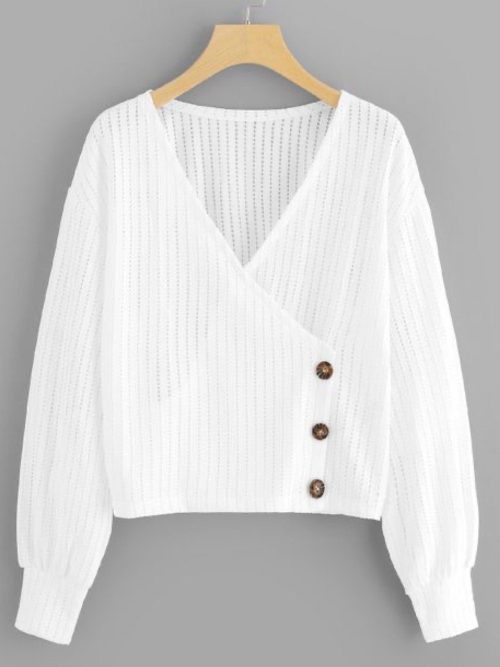 White Boxy Wrap Blouse Button Details